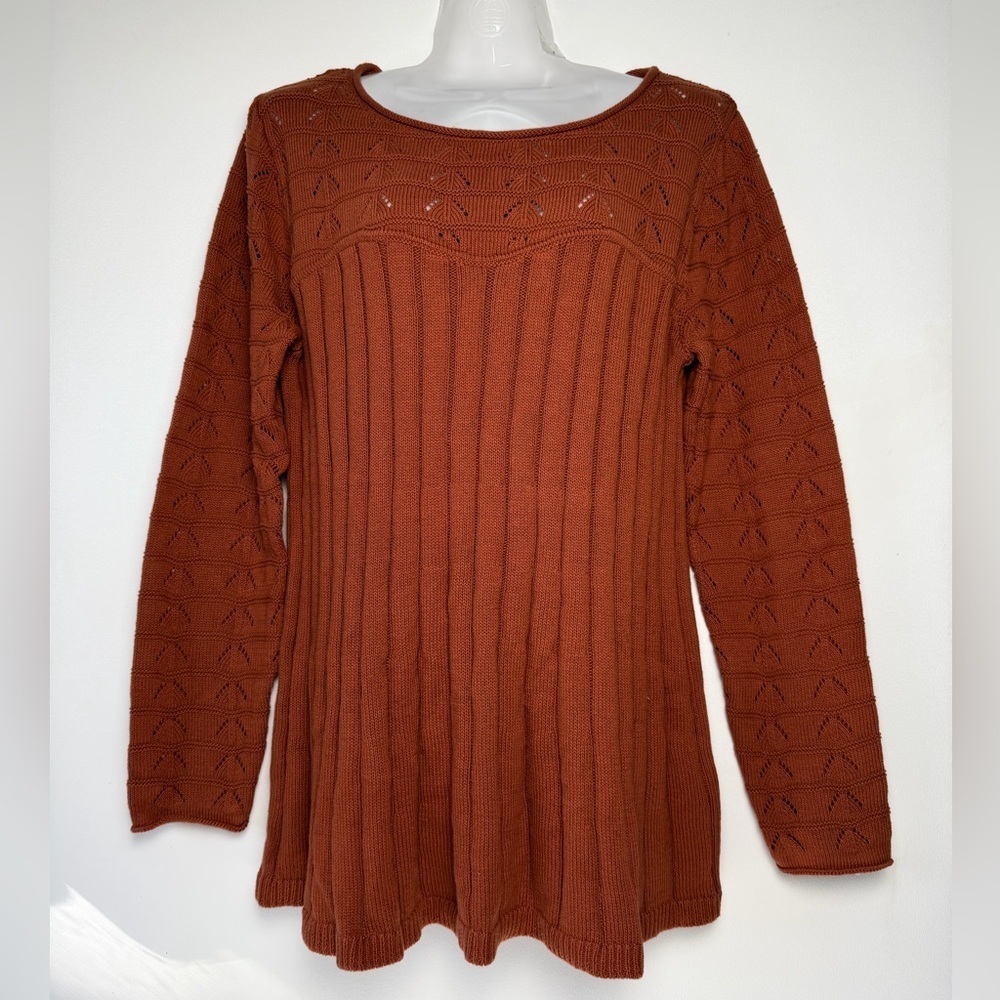 Skye's The Limit Wonderfall Stitched Long Sleeve Sweater Women sz L Coral Fall